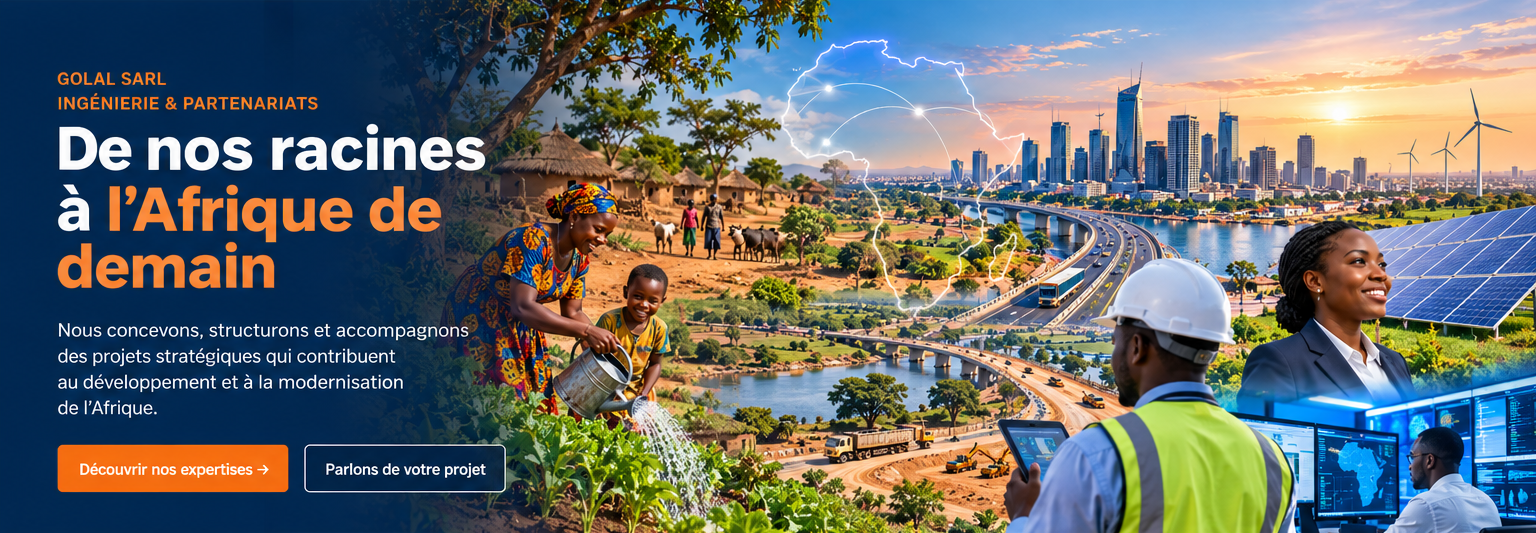 Bannière GOLAL SARL : De nos racines à l’Afrique de demain, ingénierie et partenariats