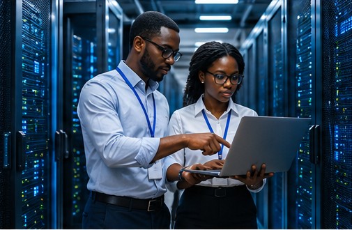 Spécialistes africains dans un centre de données